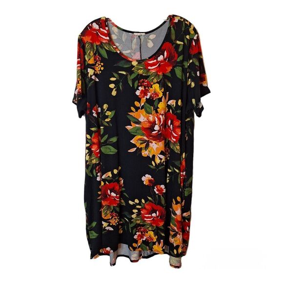 Sweet Lovely By Jen Womens Size 3XL‎ Black Floral Tunic Dress Stretch Pockets - Picture 2 of 9